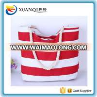 Red white canvas rope handle beach bag stripe canvas beach tote bag