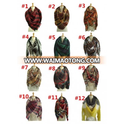 Stock 36 colors Pashmina Oversize Square plaid blanket scarf