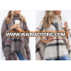 Plaid 3-Button scarf Ponchos with fringe