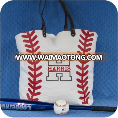 Handcraft baseball tote bag with zipper pocket