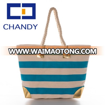 stripe canvas beach tote bag