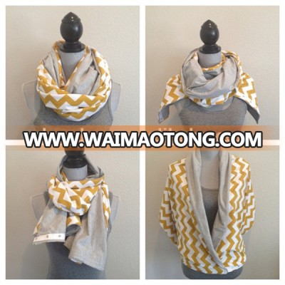 Fashion Reversible Chevron Jersey Snap Scarf